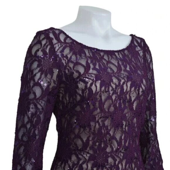JS Collections Sequin Formal Dress Long Sleeve Purple Size  6 - Picture 2 of 10